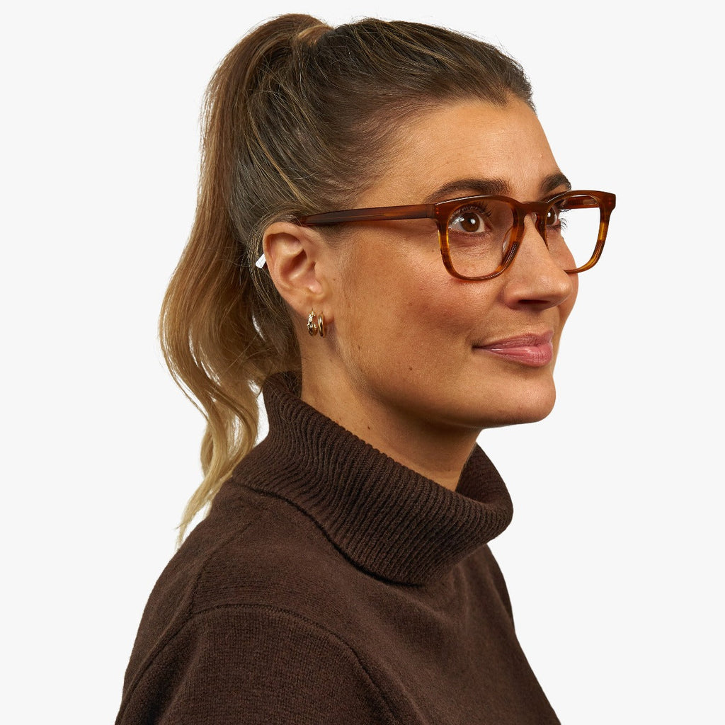 womens bornholm shiny walnut blue light glasses - www.luxreaderssweden.com